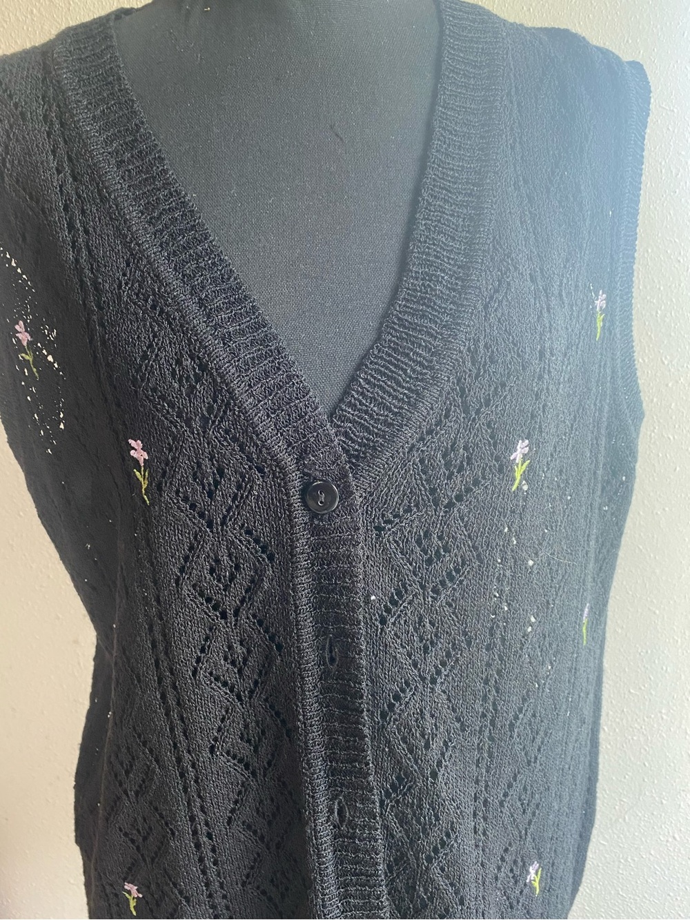Vintage Royal Flower Japanese Open Knit Embroidered Vest Cardigan Cottagecore
